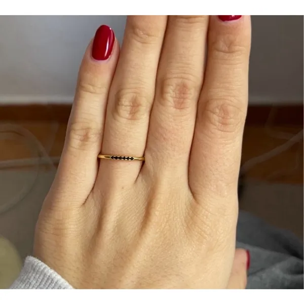 NEW Women's Dainty 14k Gold Plated S925 Black Melee Diamond Ring Size 6‎ - Image 14