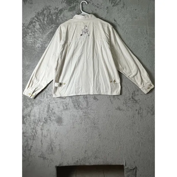 Vintage Y2K Whimsical Embroidered Dog Button Front Chore Jacket Ivory XL Puppies - Image 3