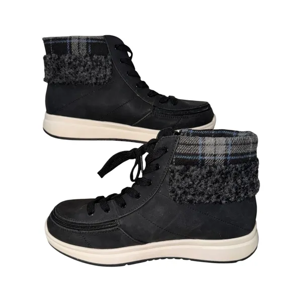 Billy Comfort Cuff Black Faux Shearling Plaid Adaptive High Top Sneakers 8W - Image 2