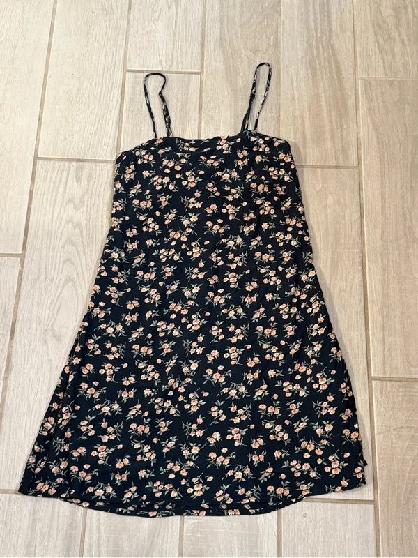 American Eagle Outfitters Black Mini Dress with Peach Floral Print - Image 2