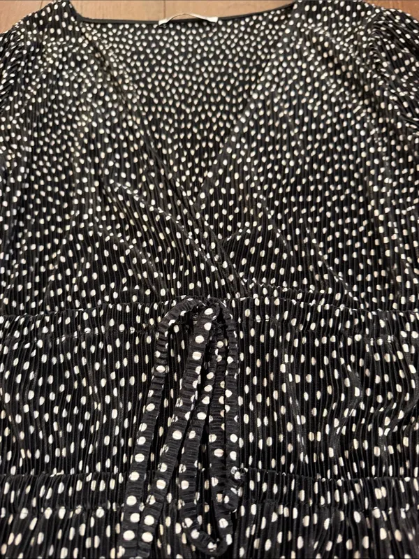 Zara Polka Dot Pleated Long Sleeve V-Neck Top Medium - C30-150 - Image 5