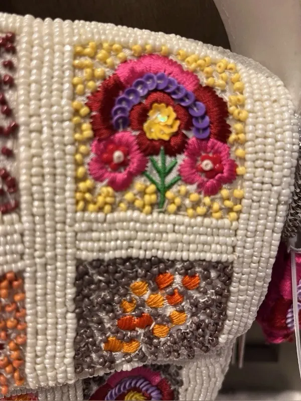 Boho Embroidered Floral Cream Shoulder Bag Patchwork Hand Sewn Beaded Purse NWT - Image 8
