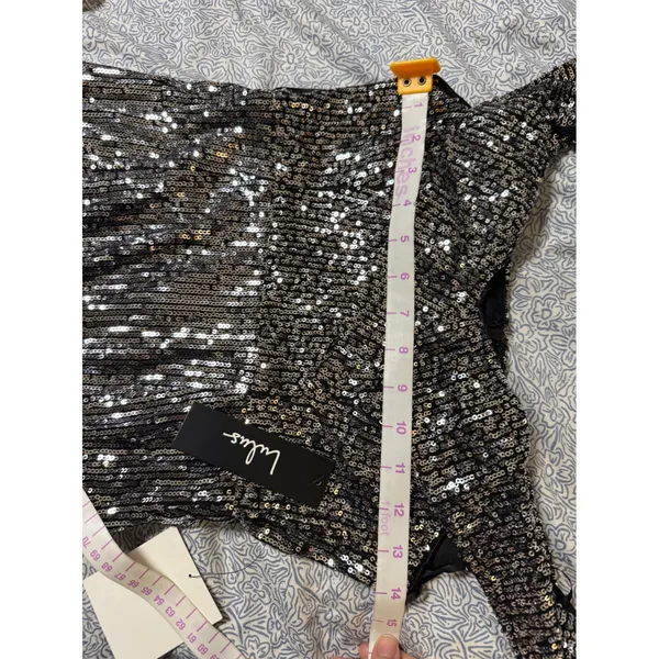 NWT Lulus SZ Small Once in a Lifetime Silver Sequin Off-the-Shoulder Mini Dress - Image 6
