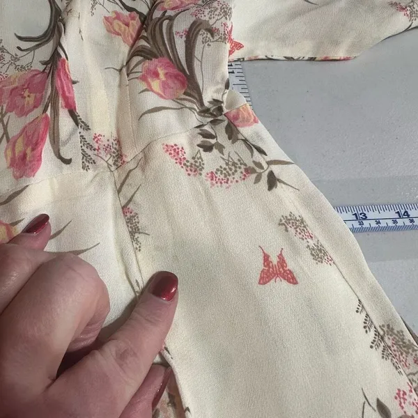 Reformation Karen Kimono Midi Wrap Dress Leila Floral Tulip Size‎ XS Cream Pink - Image 4