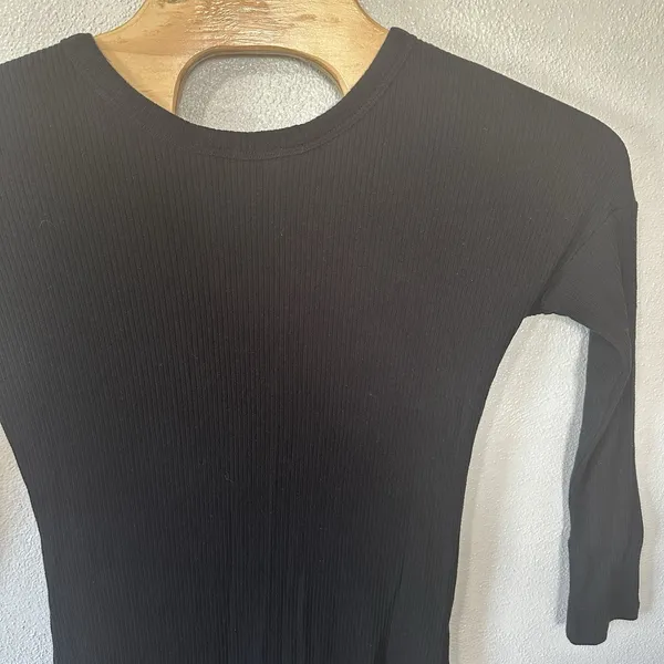 Vetta Black Ribbed‎ Knit Button Up Sweater Midi Dress Size Small Long Sleeve - Image 4