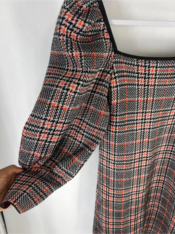 Zara Plaid Puff Sleeve Square Neck Mini Dress Size S - Image 4