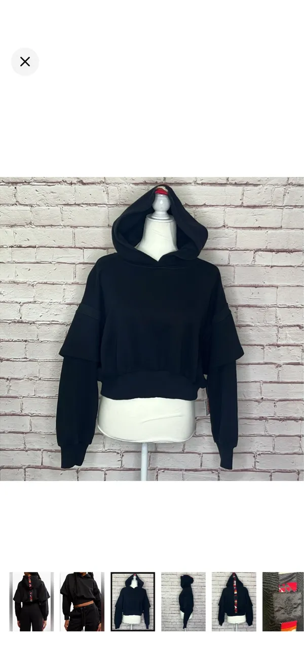 FP Movement Snow Flow Hoodie in Black Combo NWT. Gorgeous cropped hoodie. Two-layer sleeves. Stretchy oversize boxy fit. 20.5” bust 17.5” long - Image 3