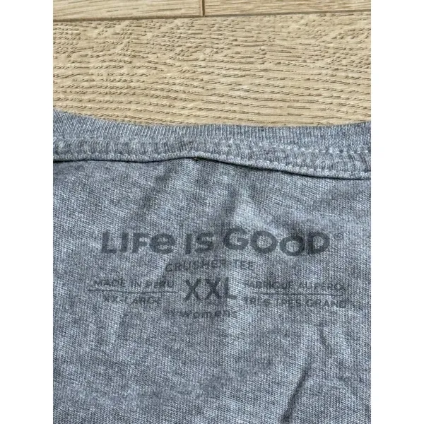 EUC Womens Life is Good short sleeve gray v-neck chusher tee flower record sz XL - Image 3