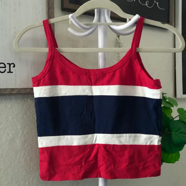 Red, navy and white striped cami tank top - Image 2