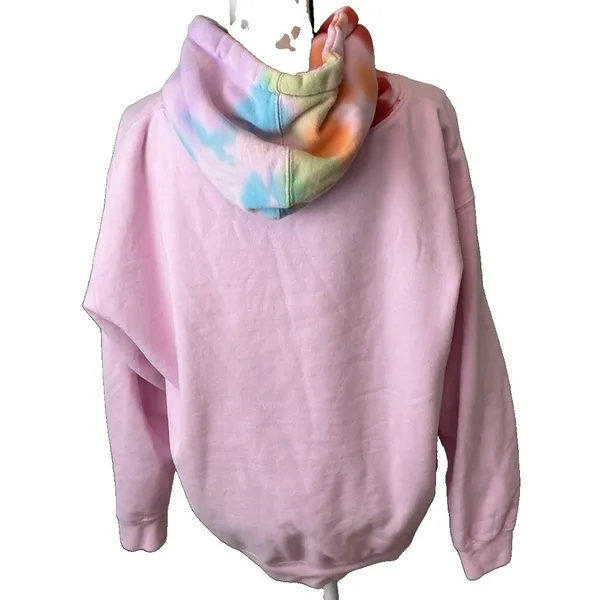 Clickbait Pink Tie Dye Hooded Pullover Hoodie Sweatshirt Women's Size L - Image 3
