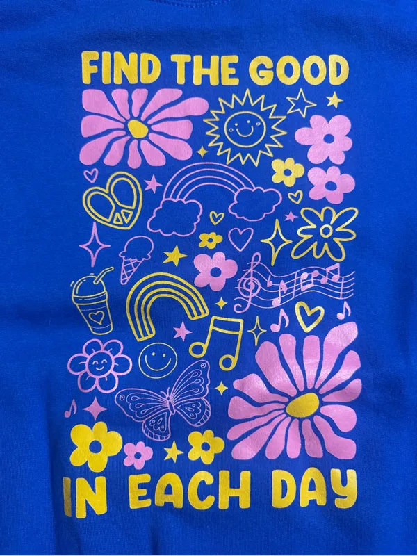 Gildan Royal Blue Sweatshirt with Pink & Yellow Graphic - Image 5