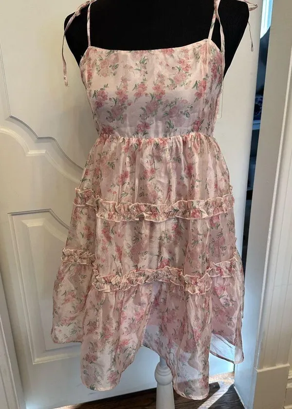 Altar’d State Spaghetti Strap Pink Floral Ruffled Dress - Image 2