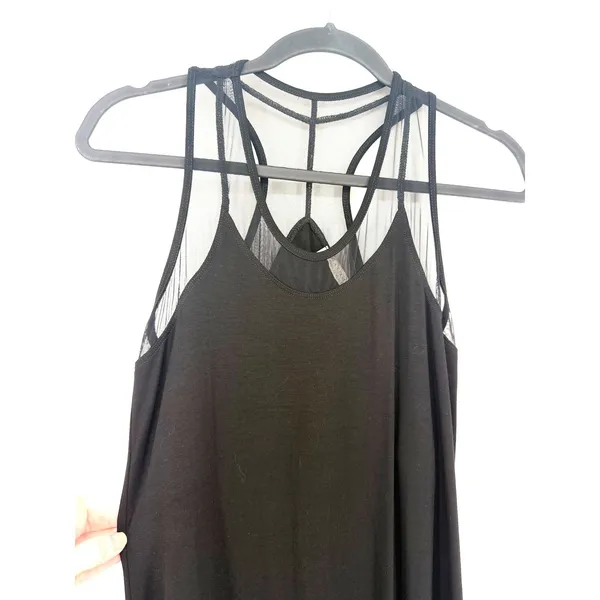 Anatomie Maxi Dress Mesh Panel Sleeveless M Black Italian Luxury Travel Slit - Image 4