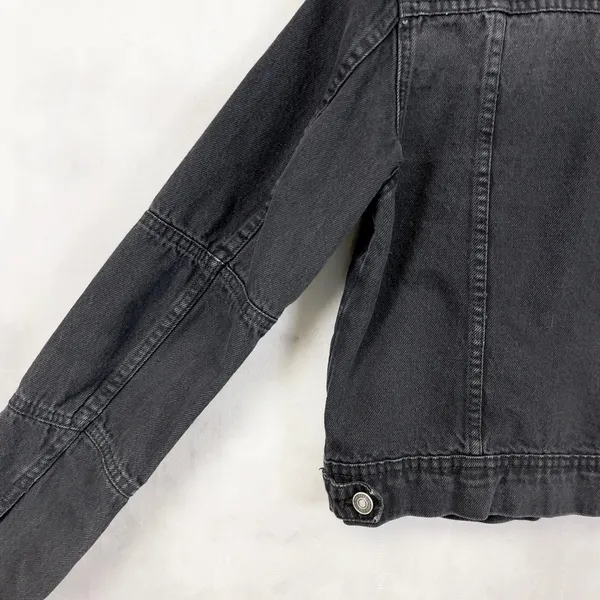 Free People Women Denim Jacket XS Black Grunge‎ Indie Rock Trucker Western Urban - Image 7