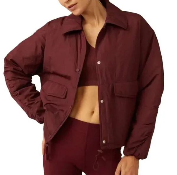 Free People Movement Off the Bleachers Coaches Jacket in Wine size Large - Image 5