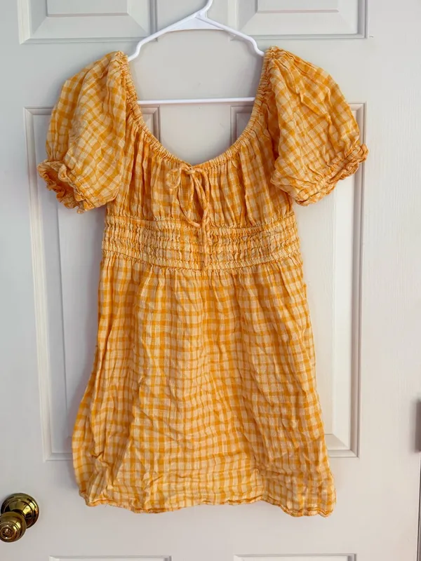 Urban Outfitters Yellow Gingham Puff-Sleeve Mini Dress - Image 2