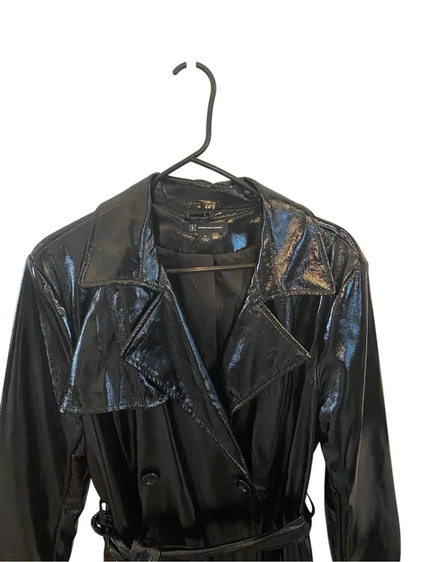 INC Glossy Black Patent Leather Belted Midi Trench Coat Goth Glam witchy 90s y2k - Image 6
