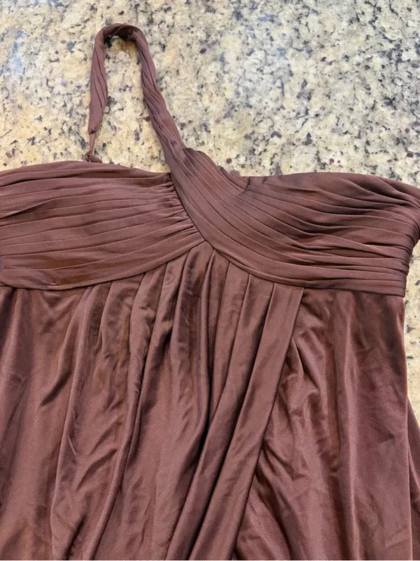 BCBGMaxAzria One-Shoulder Brown Draped Cocktail Dress - Image 3