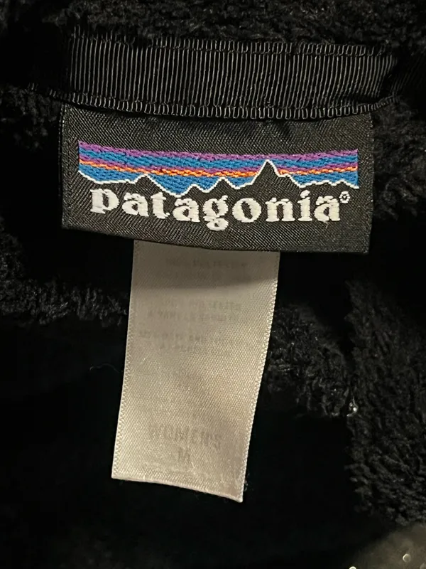 Womens M Patagonia Re-Tool Full Zip Fleece Jacket-Black High Pile Fuzzy Zippered - Image 9