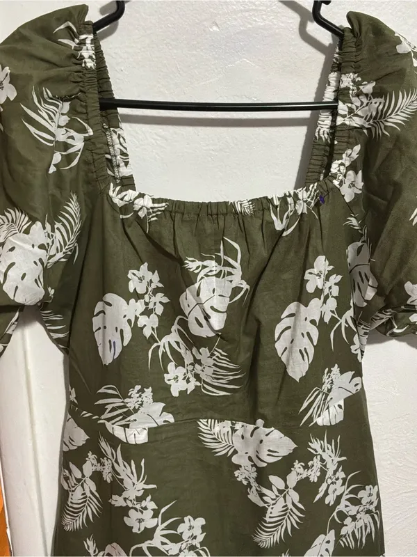 #63 NWT Studio B By Bobeau Olive Green Floral Tropical Print Midi Dress Size M - Image 3