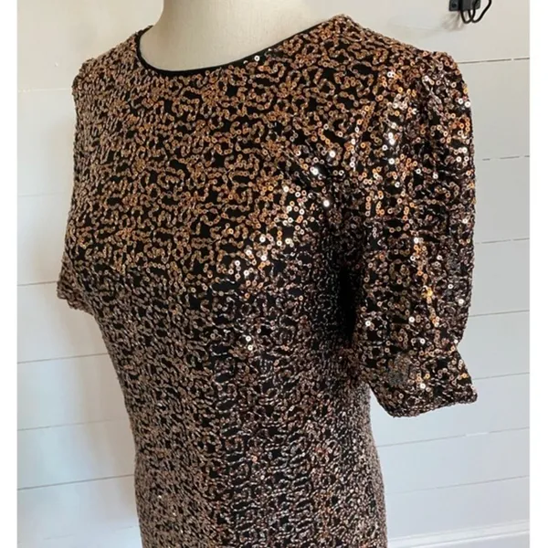 Eliza J Womens Bronze Black Sequin Puff Sleeve Shift Mini Dress‎ Size 10 - Image 3