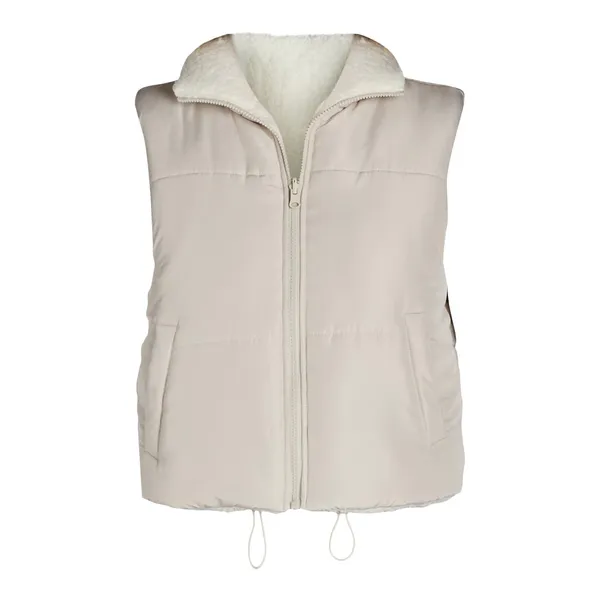 No Boundaries Womens Reversible Puffer Sherpa Vest Size XL Stone Tile Zip Pocket - Image 4
