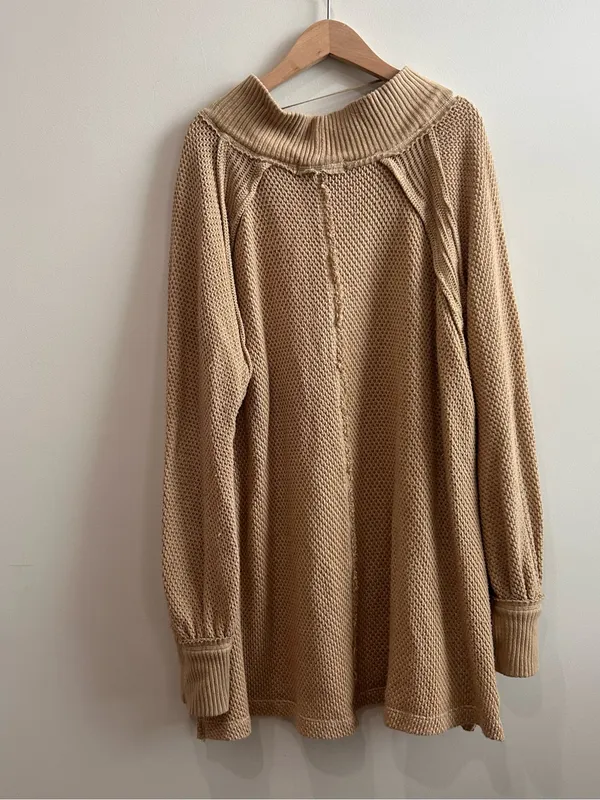 Free People We The Free She's A Keeper Thermal Knit Tunic Top Winter Wheat M - Image 5