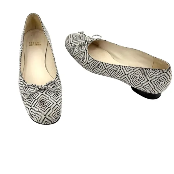 Stuart Weitzman Ballet Flats Sz 7.5N Geometric Bow Leather Preppy Old Money Slip - Image 2