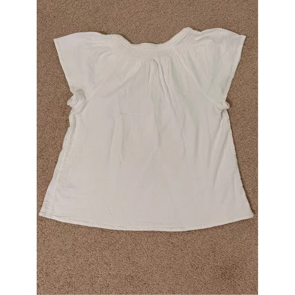 Vineyard Vines White 100% Cotton Gauze Smocked Boho Peasant Blouse‎ Top Medium - Image 4
