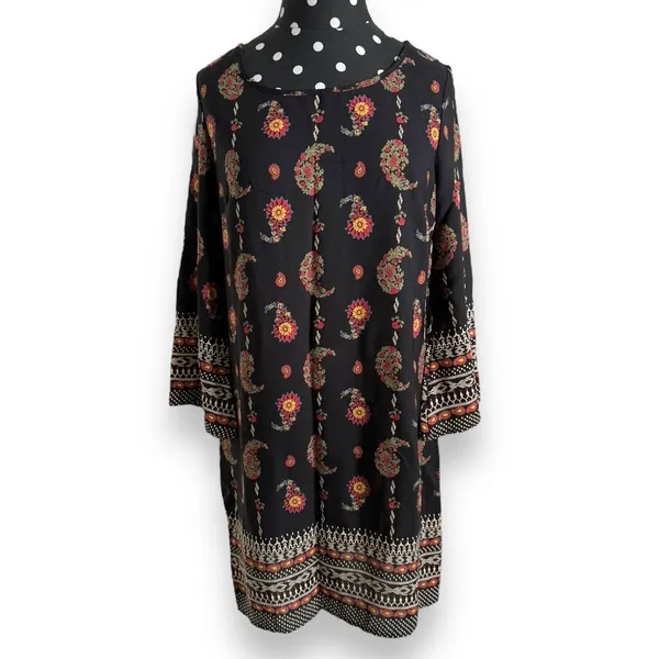 Gibiu Womens‎ Dress Sz S Black Paisley Print Shift 3/4 Sleeve NEW - Image 4