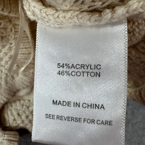 Lucy Paris Knit Puff Sleeve Blouse Women's XS Beige Ruffle Hem Tie Back Boho - Image 8