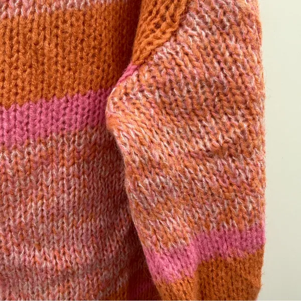 Free People Candy Stripe Pink Orange Knit Long Sleeve‎ Cowl Neck Tunic Sweater M - Image 10