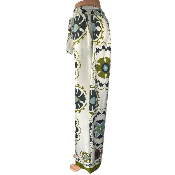 MNG Mango Multicolor Italian Floral High Rise Wide Leg Trousers Pants Size 10 - Image 2