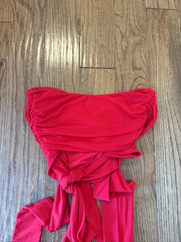 Majorelle red cropped tie front tube top M - Image 6