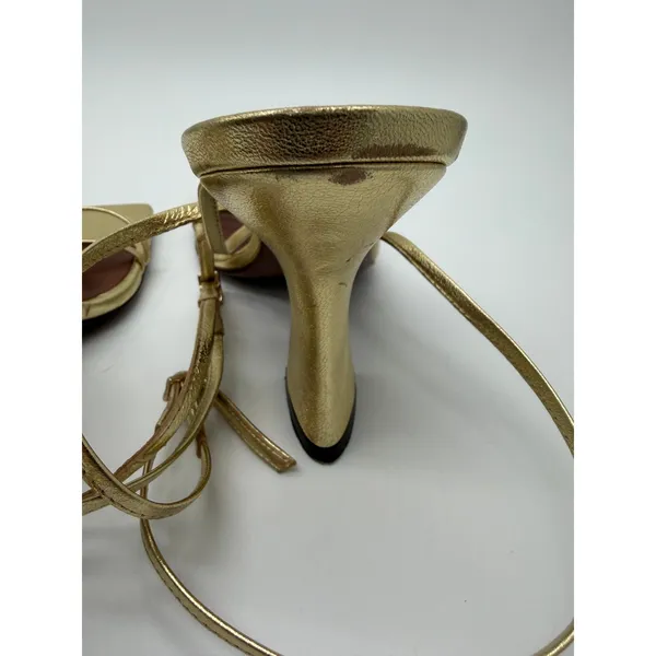 L'Autre‎ Chose Strappy Sandals Womens 36 Gold Metallic Leather Square Toe Italy - Image 6