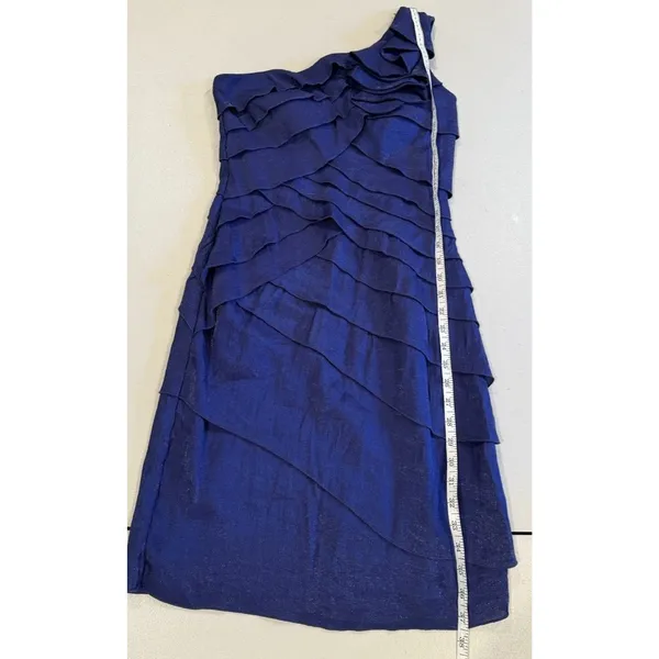 One Shoulder Dress XS Blue Ruffle Going Out Cocktail Y2K Party Minimal Hoco Prom - Image 5