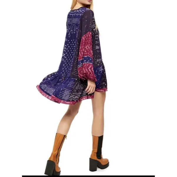 Free People Shibori Tunic Mini Dress Womans Small Flowy Balloon Sleeve Boho - Image 10