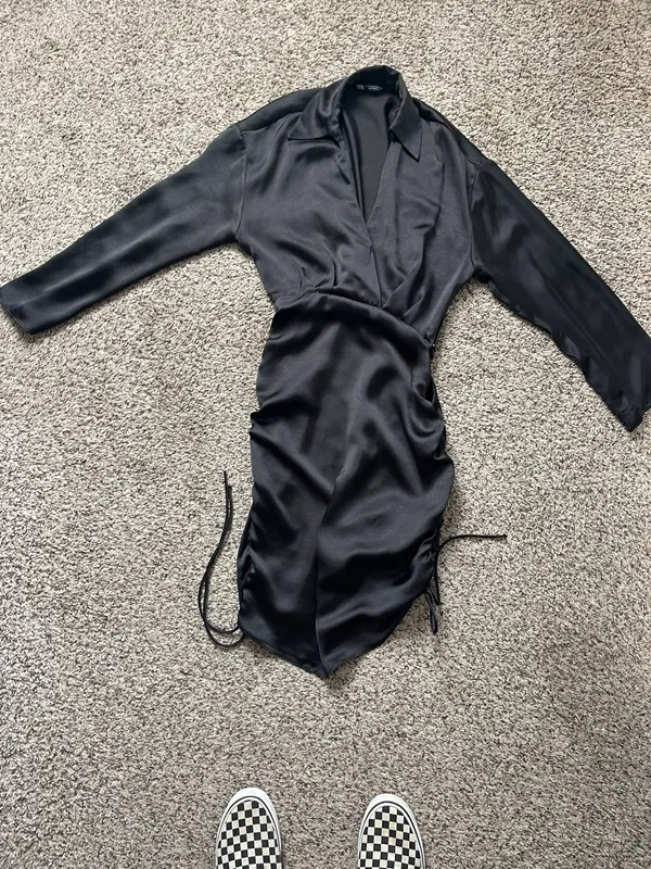 Zara Black Satin Effect Mini Dress - Image 4