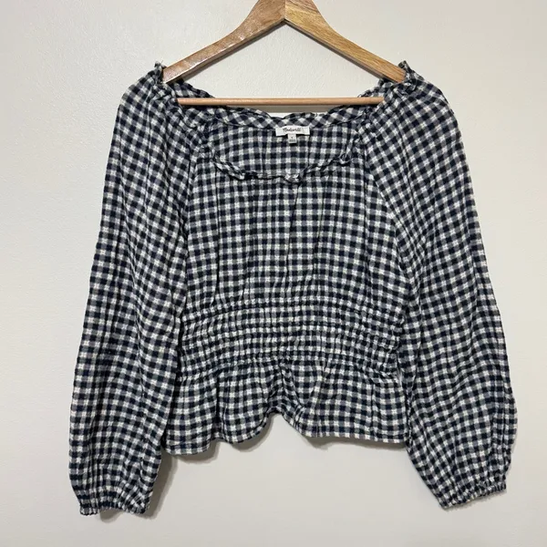 Madewell Sophia Top Size Small in Textured Windowpane Gingham Blouse - Image 2