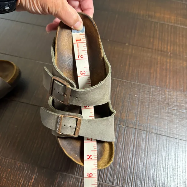 Birkenstock Arizona Two Strap Buckle Sandals Taupe Metallic Slides Womens 35 - Image 10