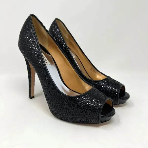 Badgley Mischka Kassidy ll Black Sequin 5 Inch‎ Heel Platform Pumps Size 8M - Image 2