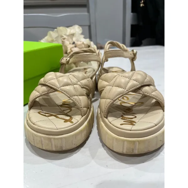 Sam‎ Edelman Gavril Platform Sandals Quilted Straps Ankle Buckle Beige 8M - Image 4