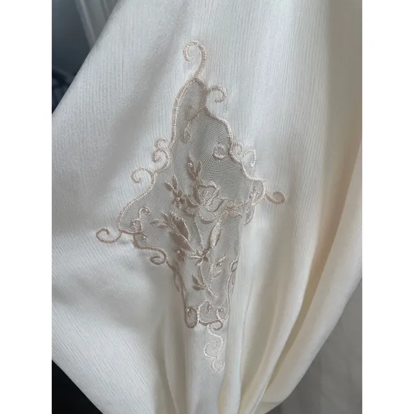 Vintage Etienne Cream Lace Peignoir Robe Small Embroidered Dressing Gown - Image 8