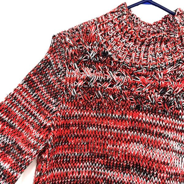 Loft size large chunky knit mock neck pullover sweater orange black‎ white - Image 3