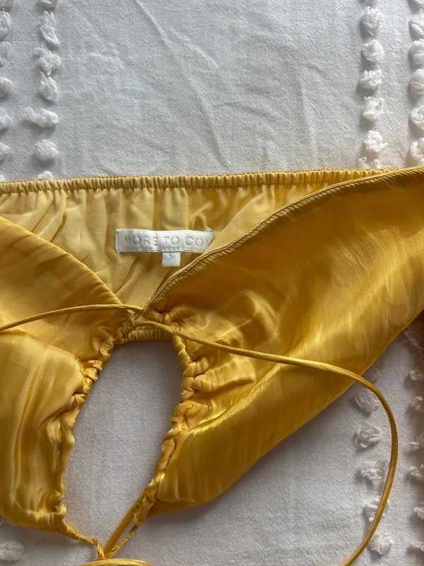 More to Come Nadia Yellow Off-Shoulder Cutout Mini Dress - Image 3