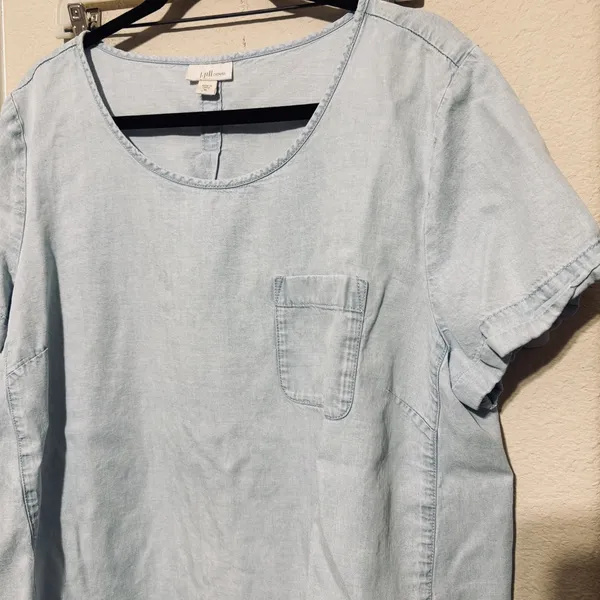 J. Jill Womens Denim Shirt sz‎ XL Chambray Tencel Lyocell Short Sleeve Top - Image 3