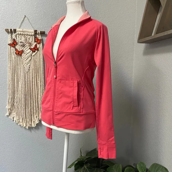 Tuff Athletics Pink Zip Up Jacket Thumb Hole Long Sleeve Emergency Hair Tie - Image 3