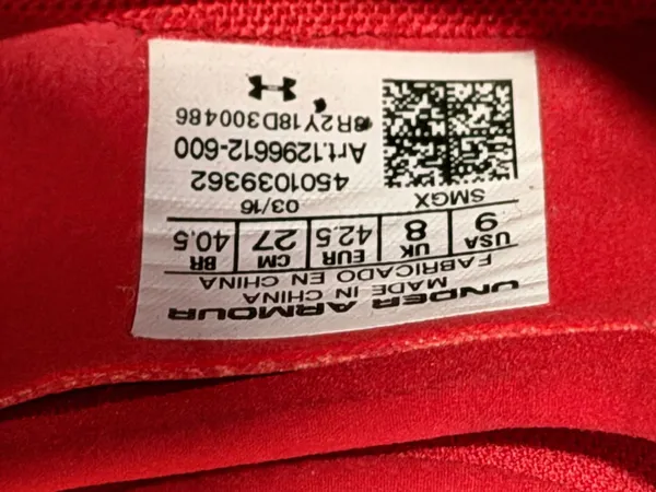 Under Armour SMGX men Size 9 Used All Red Sneakers - Image 7