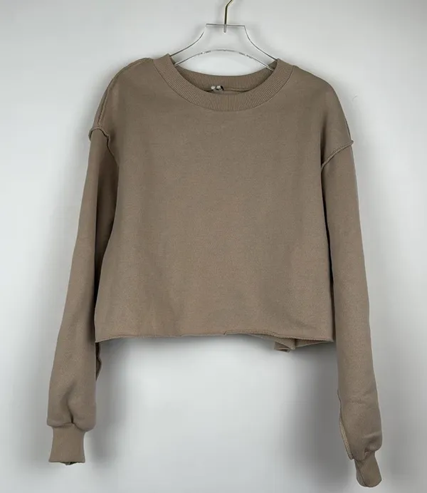 Amazhiyu Cropped Sweatshirt Long Sleeves Pullover Fleece Crop Top Medium Tan - Image 3