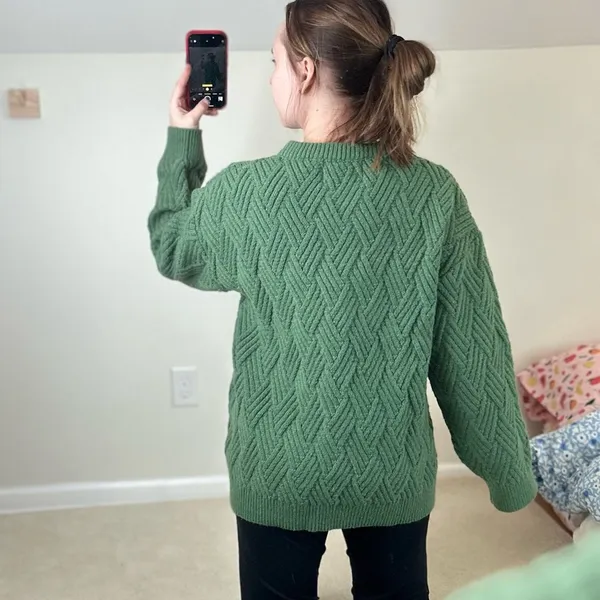 Aelfric Eden Green Crew Neck Sweater with Textured Knit - Image 2